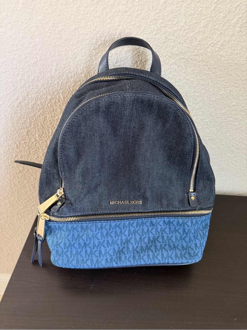 Michael Kors Two-Tone Navy and Light Blue Denim Mini Backpack